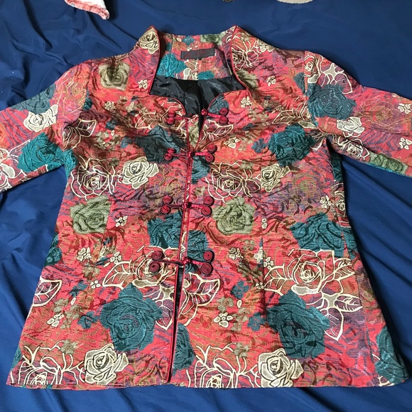 Asian Style Floral Jacket Size M/L /Oriental /Bohemian Brocade Button - Picture 12 of 12